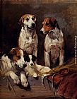 Three Hounds With A Terrier by John Emms